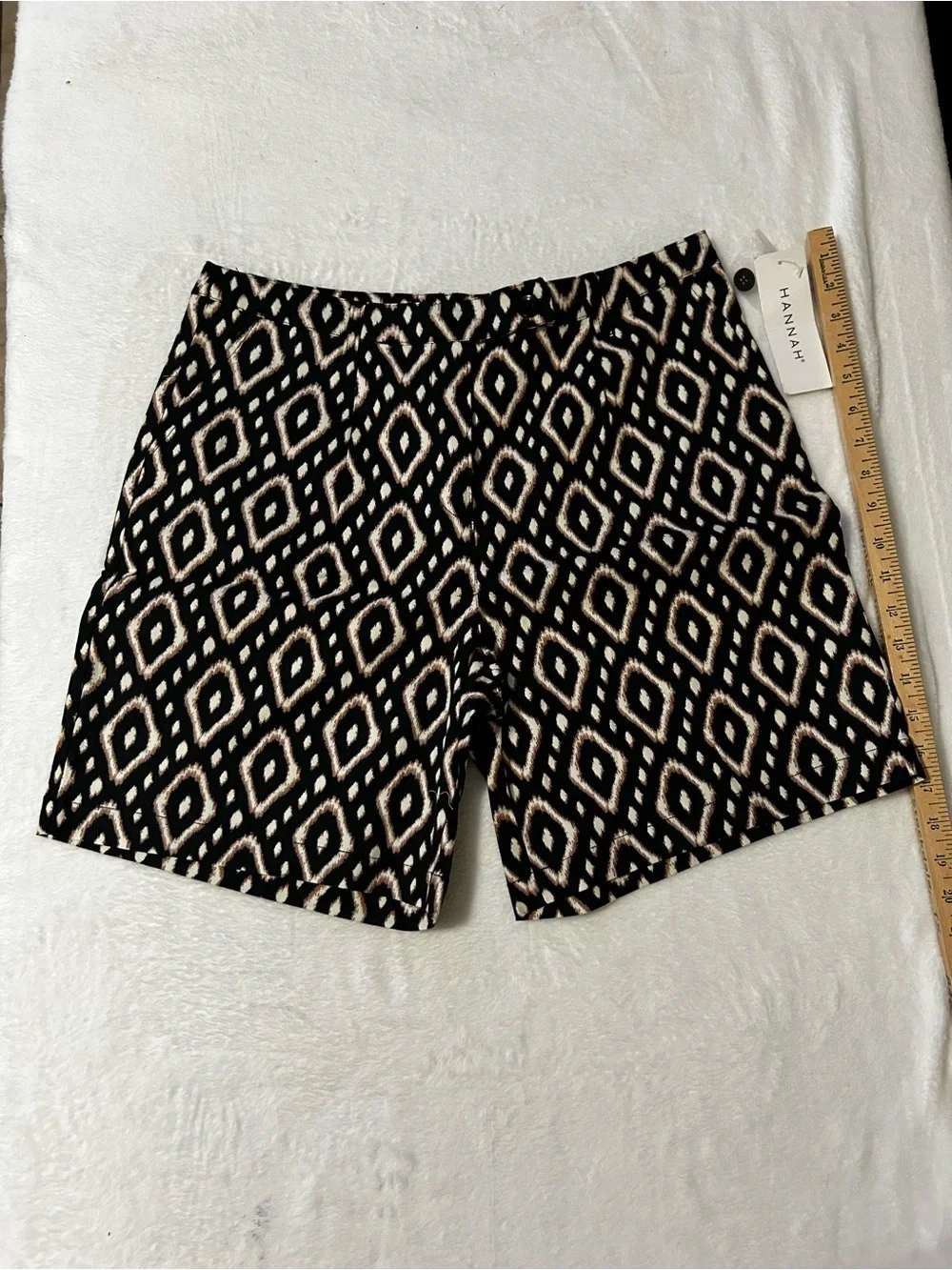 Hannah Black and Cream Geometric Flat Front Women’s Shorts